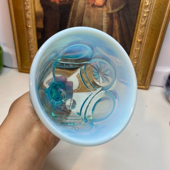 Vintage FENTON Blue Opalescent Bell Approx 7” x 4” Moons And Stars - Picture 5 of 8